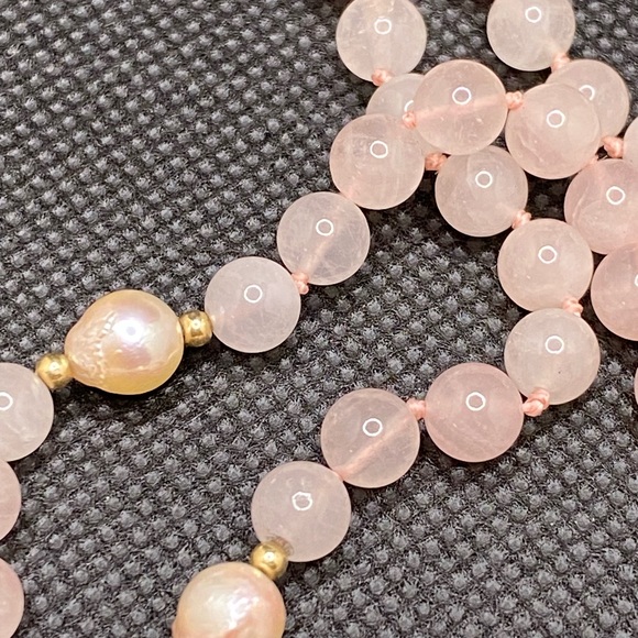 14k Hong Kong WW Rose Quartz Beaded Heart Pendant Necklace - Picture 14 of 14